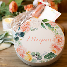 Load image into Gallery viewer, Floral Round white glossy paper box, 9" dia. x 4" H with 1.5" lid height. Durable material & 8.75" dia. interior
