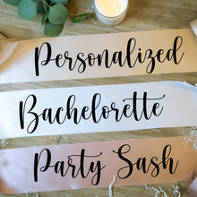 Load image into Gallery viewer, A collection of customizable bachelorette and birthday sashes in various colors and designs including senior, Happy Birthday, Bride-to-Be, Birthday Girl, 21st Birthday, and Bachelorette options.
