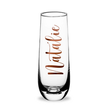 Load image into Gallery viewer, Personalized champagne flutes with Prosecco gummy bears - Roots and Lace
