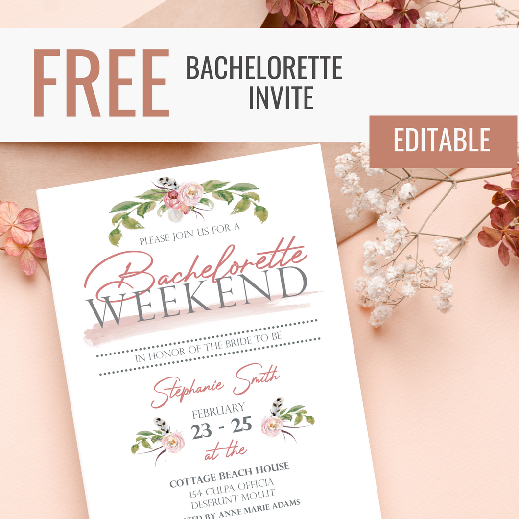Boho floral bachelorette party invitation with a dreamy and free-spirited atmosphere. The invitation features blooming flowers and earthy tones. The text is fully customizable and the invitation can be printed at home. Perfect for a bohemian-themed bridal shower.
