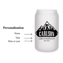 Load image into Gallery viewer, Personalized Frosted Beer Can Glass with Mountain Design for Groomsmen - Roots and Lace
