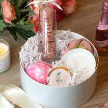 Load image into Gallery viewer, The image features a beautiful bridesmaid proposal box, which includes personalized bridesmaid Champagne flutes filled with Prosecco gummy bears, along with other small gifts. The Champagne flutes are clear, with elegant and delicate stems, and the name  is personalized on each glass in a beautiful script font. The glasses are filled with colorful and sparkling Prosecco gummy bears, adding a playful and fun touch to the proposal.
