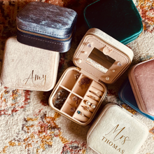 Load image into Gallery viewer, Personalized Velvet Travel Jewelry Box - Roots and Lace
