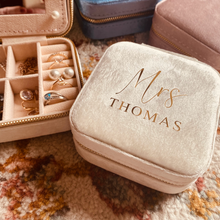 Load image into Gallery viewer, Personalized Velvet Travel Jewelry Box - Roots and Lace
