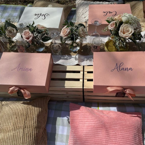 Image of Personalized Maid of Honor Proposal Box in Rose Gold and Ivory with Magnetic Closure and Grosgrain Ribbon - Perfect for Bridesmaid Proposal Gifts and Special Occasions